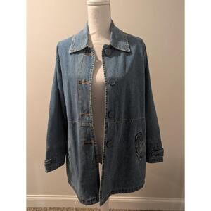 Women's Bill Blass Denim Chore Work Jacket Vintage Size 14P Pockets Yard Camp